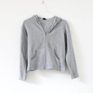 GAP Grey Stretch Teddy Fleece Zip Up Hooded Sweatshirt Jacket | Size S